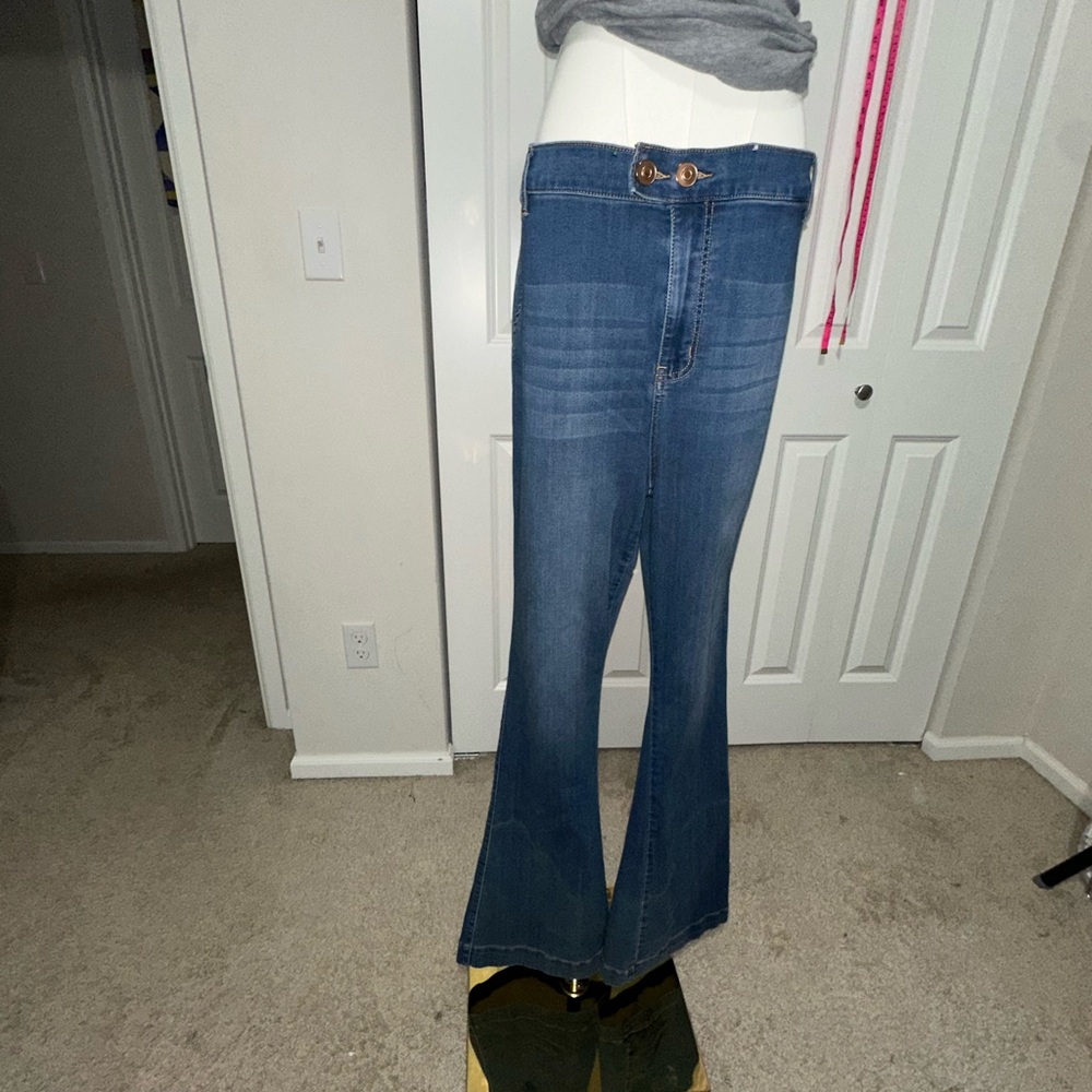 Fashion Nova Women's Dark Blue High-Rise Flared Jeans